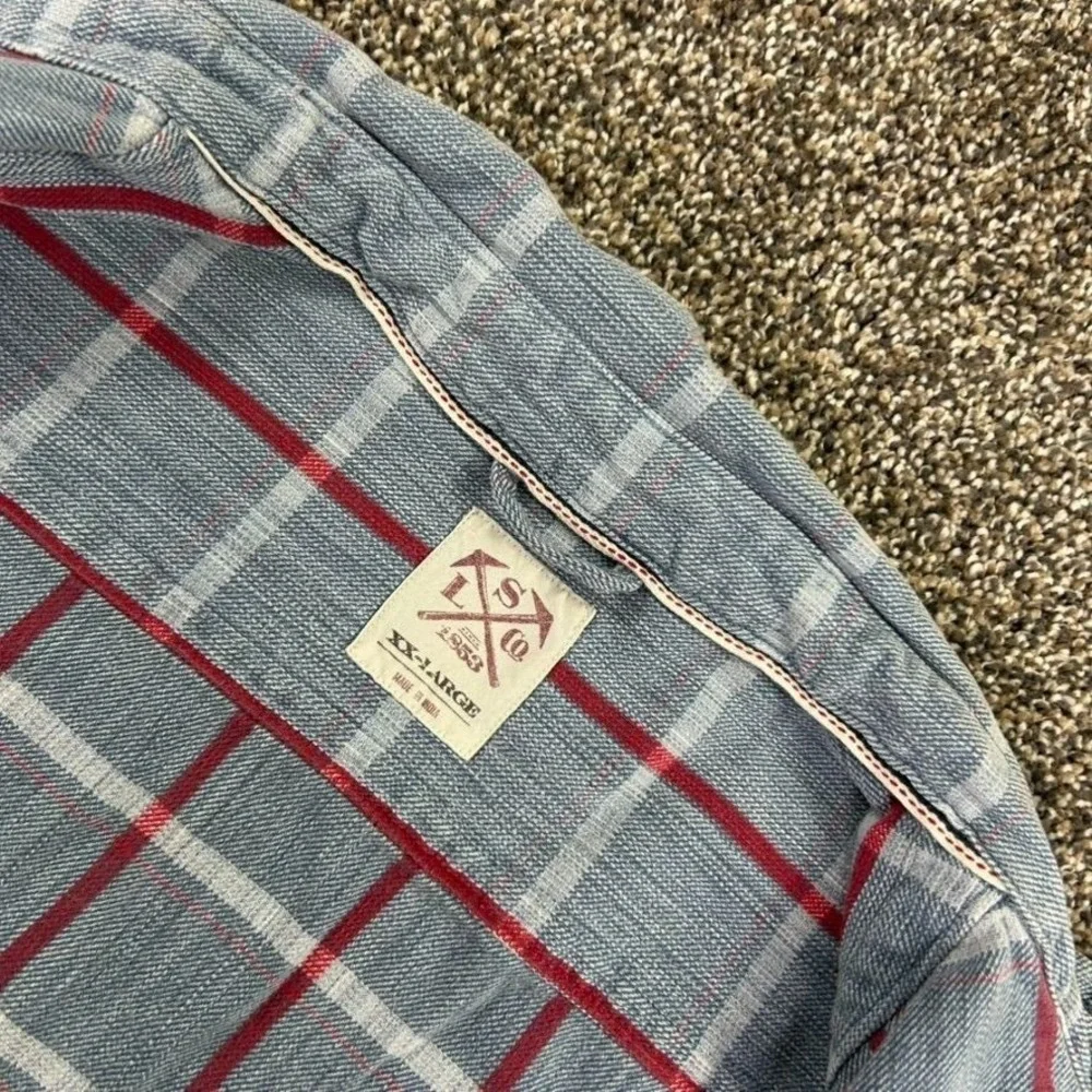 Levis Selvedge Blue Red‎ Plaid Button Up Long Sleeve Shirt Mens XX-Large Casual